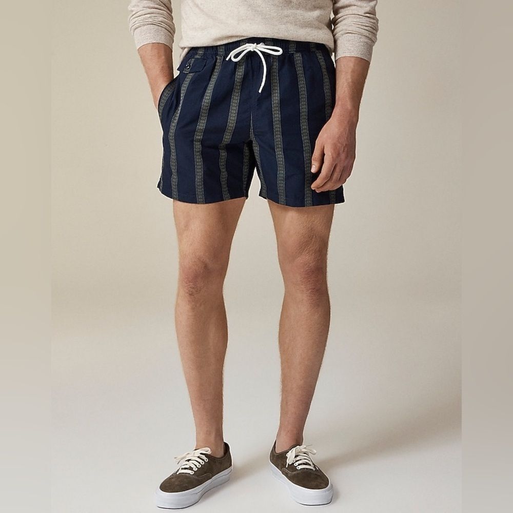 J Crew NWT Men’s 6” Swim Trunk Size Small Cotton Nylon Blend in Dobby Stripe